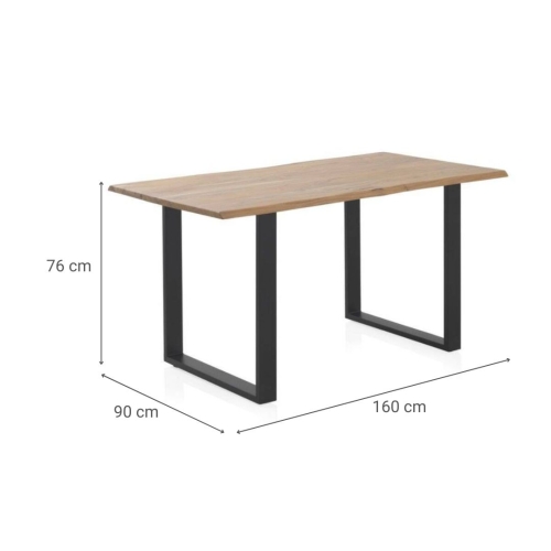 Mesa de comedor de 160x90 cm en madera maciza de acacia color natural GABAR 10832
