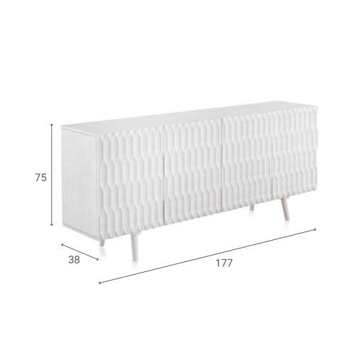 Aparador de madera de mango blanco lavado de 4 puertas y patas de madera GABAR 10690