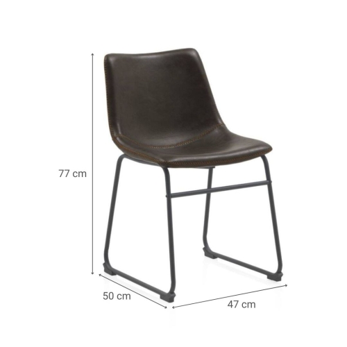 Silla tapizada en marrón con base de metal negra GABAR 10753/1