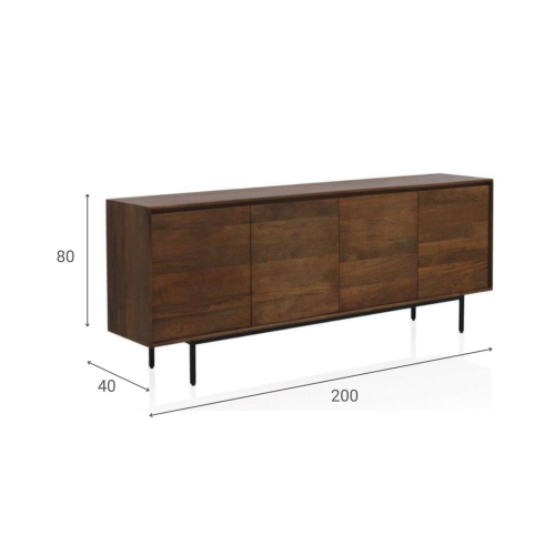 Aparador bajo con 4 puertas lisas de madera de mango natural GABAR 10821