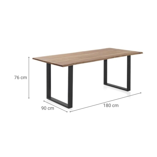 Mesa de comedor de 180x90 cm en madera maciza de acacia color natural GABAR 10833
