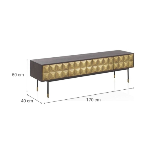 Mueble TV con en Acabado Dorado y Wengue de Madera de Mango GABAR 10837