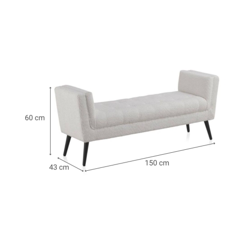 Banqueta blanca tapizada con patas de madera negras GABAR 10880