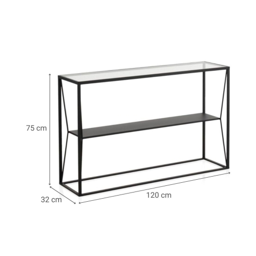 Consola de metal en color negro con sobre rectangular de Cristal de 120 cm GABAR 10940