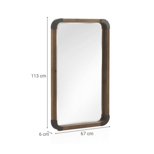 Espejo rectangular de madera con cantos de metal en acabado natural GABAR 10956