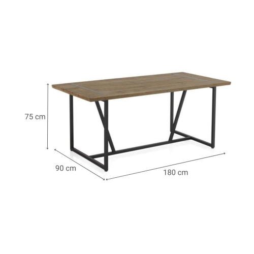 Mesa rectangular de metal con sobre de madera maciza color natural GABAR 10963