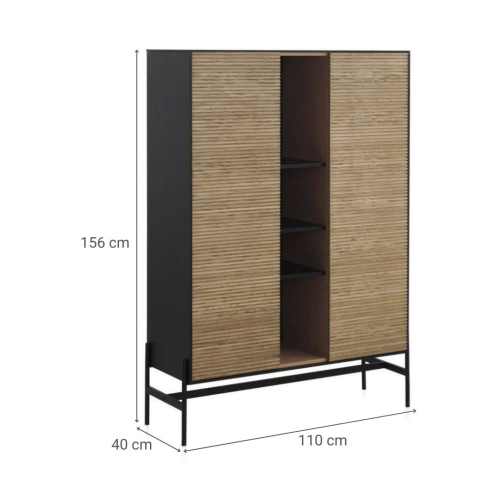 Vitrina chapada en fresno negro con estantes y 2 puertas en natural GABAR 10972