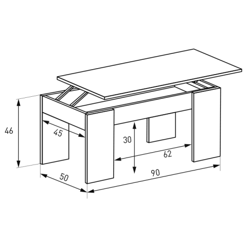Mesa centro elevable GALA 90x50 cm