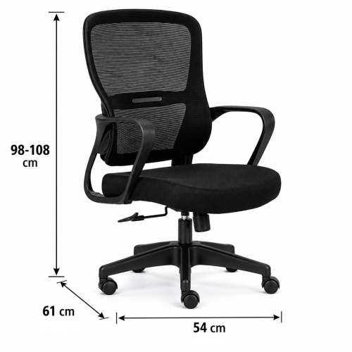 Silla de Oficina Ergonómica Negra con Malla KAROL 1051-H