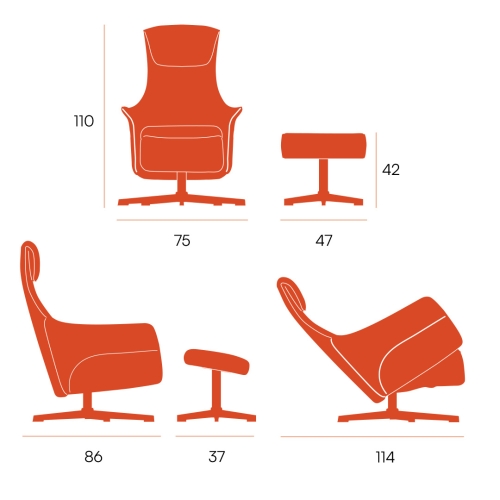 Butaca Giratoria Relax Manual Tapizada con Ottoman a juego KIARA