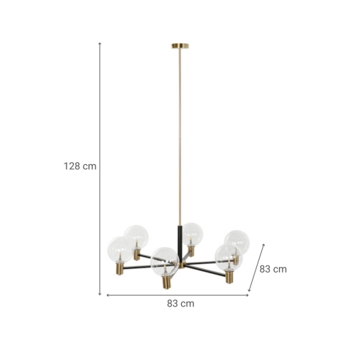 Lámpara de Techo Estructura de Metal Color Dorado y Negro con 6 Bombillas de Cristal LA-206013