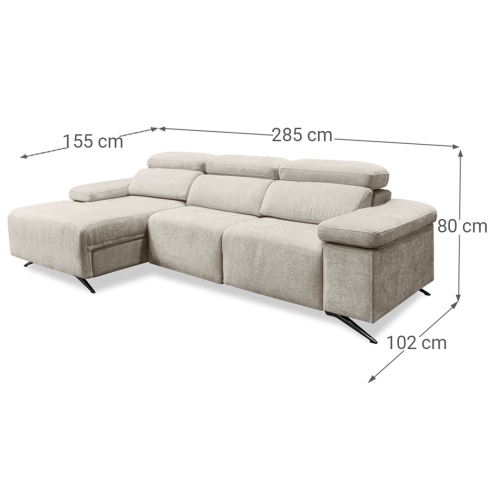 Sofá Chaise Longue con Arcón y Asientos Deslizantes Izquierda LEXI