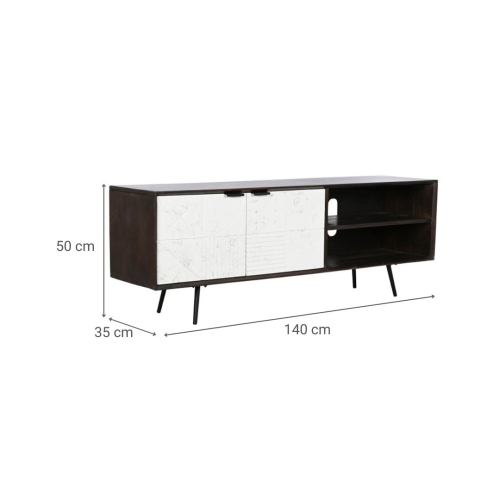 Mueble de TV con 2 Puertas y 2 Huecos Color Marrón Oscuro y Blanco MB-206313