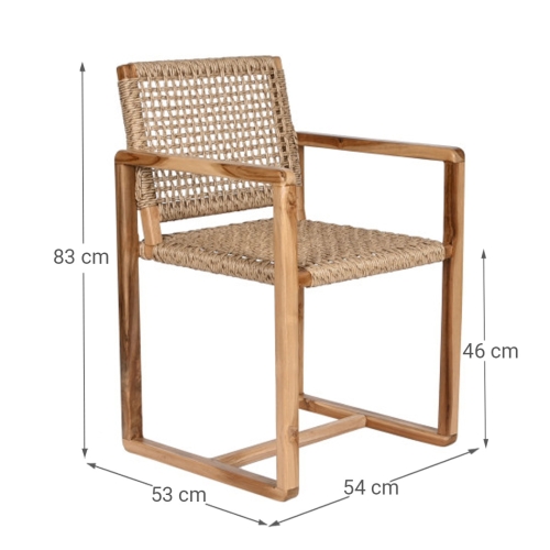 Silla de Madera Teca-Ratan 54x83 cm Natural MB-208002