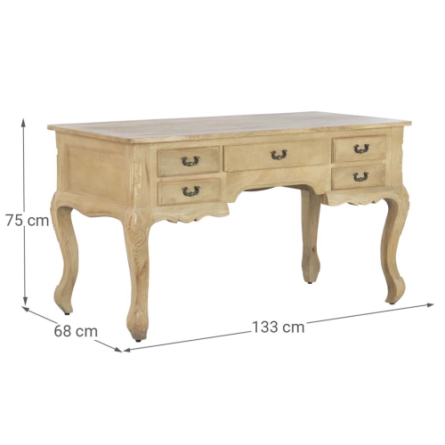 Escritorio de Madera Maciza con Acabado Decapé Natural y 5 Cajones MB-223361