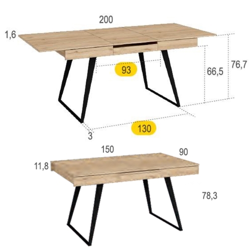 Mesa de Comedor Extensible con Pata Metálica HORIZON ND5520