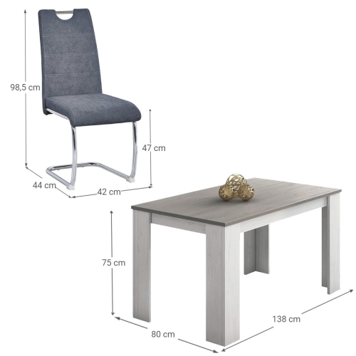 Conjunto Mesa Comedor Gris con 4 Sillas Modernas BERTA