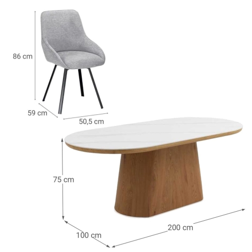 Conjunto Mesa Ovalada Mármol con 4 Sillas CALACATTA