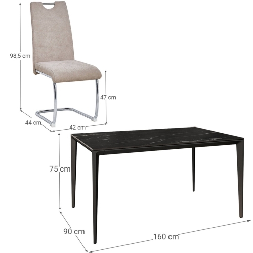 Conjunto Mesa Comedor Porcelánico Mármol con 4 Sillas CORTES