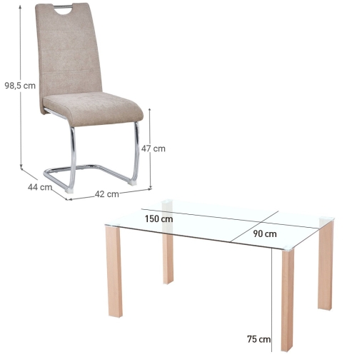 Conjunto Mesa Cristal con 4 Sillas Modernas HANA