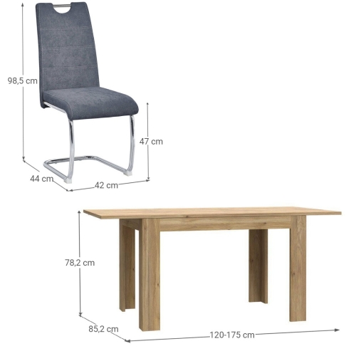 Conjunto Mesa Comedor Roble con 4 Sillas Tapizadas KILLARNEY
