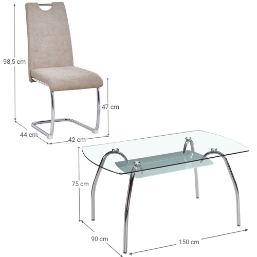 Conjunto Mesa Cristal con 4 Sillas Modernas SAN