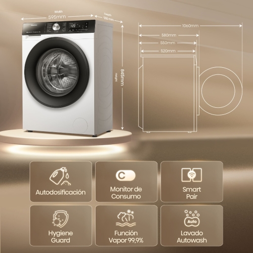 Lavadora Hisense 9kg 1400rpm Autodosificador WiFi A Inverter WF3S9045BW3