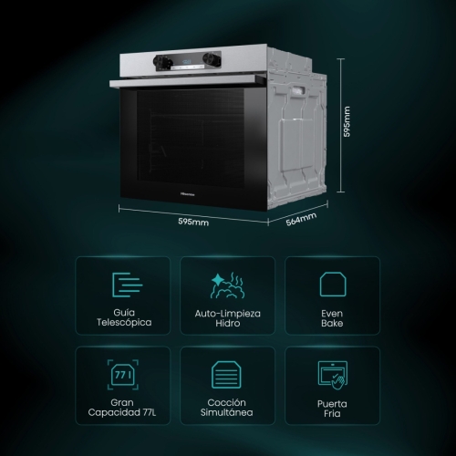 Horno Multifunción Hisense 77L Hidrolítico Inox BI62216AXE2