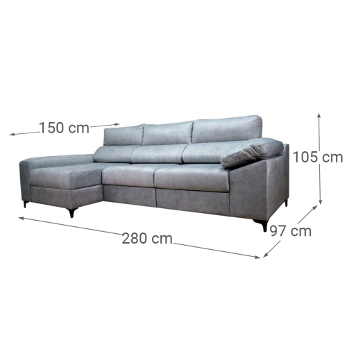 Sofá Chaiselongue Izquierda Tapizado en Tela RAGA