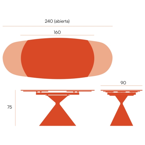 Mesa de Comedor Extensible Ovalada Estructura Metálica Negra Sobre de Porcelánico Acabado Piedra RIN