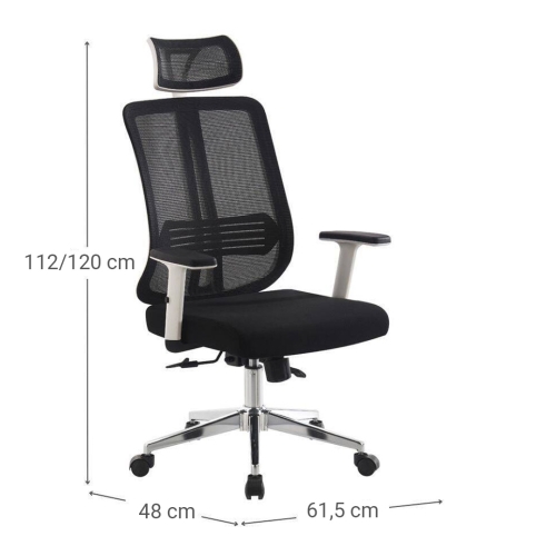 Silla de Oficina Ergonómica Tapizada en Rejilla Negra NEPTUNO
