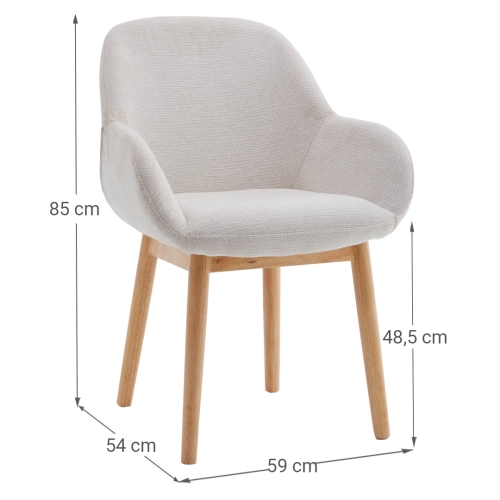 Silla de Comedor Tapizada en Tela Blanca con Reposabrazos MILCA