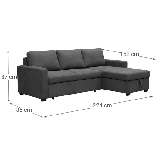 Sofá Cama con Chaise Longue Reversible con Arcón color Gris PATON