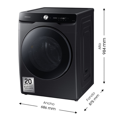 Lavadora SAMSUNG 20kg 1000rpm WiFi AI EcoBubble Clase A WF20DG8650BVU3